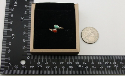 Navajo Handmade Ring 925 Silver Turquoise & Coral Native Artist C.80's