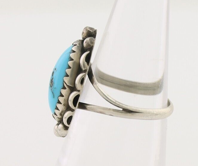 Navajo Ring 925 Silver Sleeping Beauty Turquoise Artist Signed SC C.80's