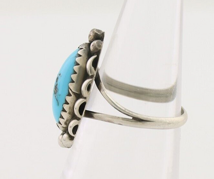 Navajo Ring 925 Silver Sleeping Beauty Turquoise Artist Signed SC C.80's
