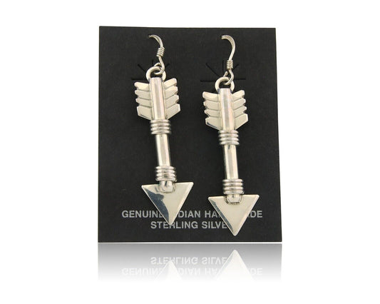 Navajo Handmade Arrow Earrings 925 Silver Artist Signed M C.80's