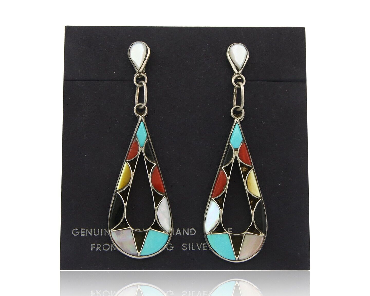 Navajo Earrings 925 Silver Natural Gemstone Native American Artist C80s
