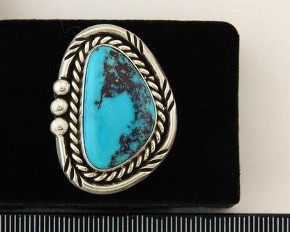 Navajo Ring 925 Sterling Natural Blue Turquoise Signed Ben S C.80's Size 10