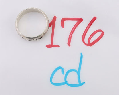 Navajo Hand Stamped Band 925 Silver 6.0 mm Signed Larry Chavez Size 9.25 C.80's