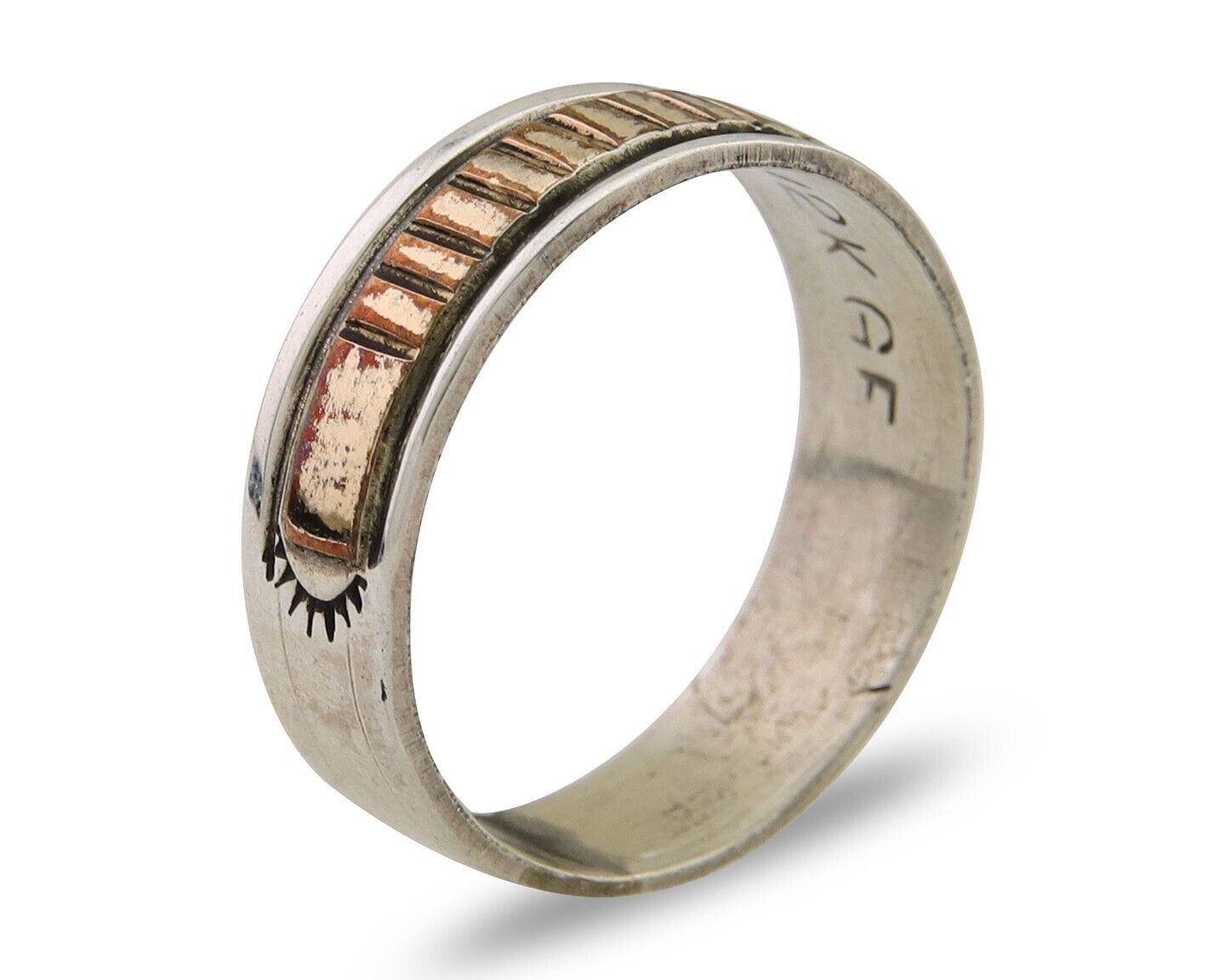 Navajo Handmade Ring 925 Silver & Gold Artist Signed E C.80's