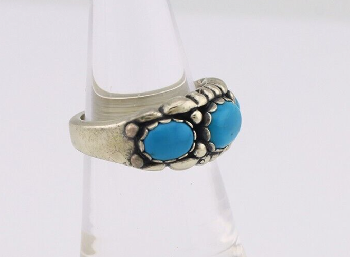 Navajo Ring 925 Silver Sleeping Beauty Turquoise Artist Signed Wheeler C.80's