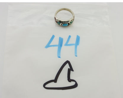 Navajo Ring 925 Silver Turquoise & Coral Natural American Artist C.80's