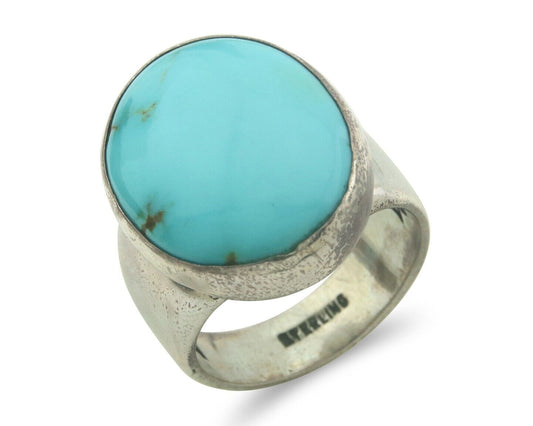 Navajo Ring 925 Sterling Turquoise Handmade Signed M Montoya C.80's Size 8.25