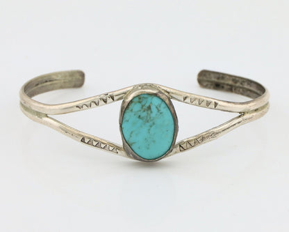 Navajo Bracelet 925 Silver Natural Blue Turquoise Artist Signed JH C.80's