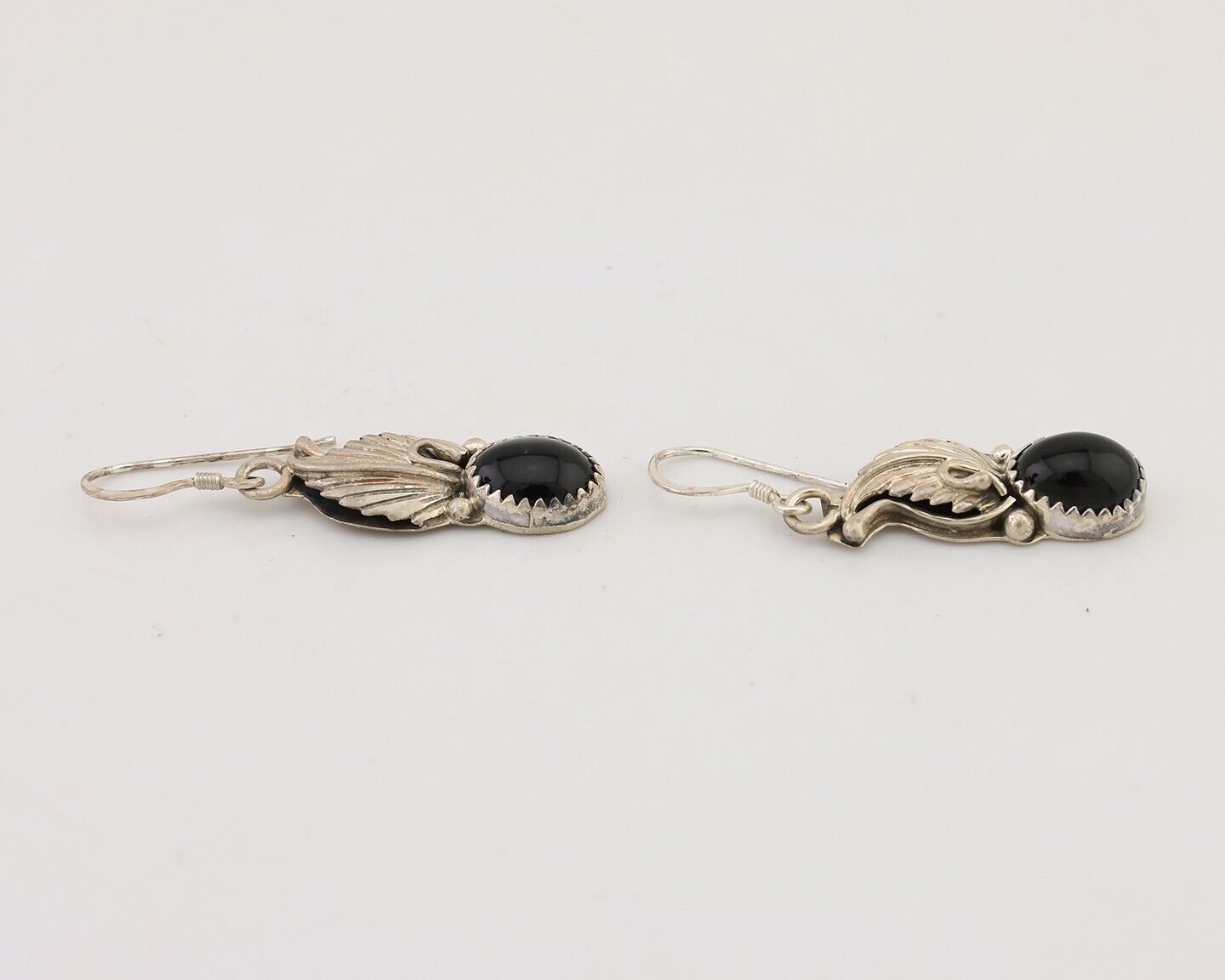 Navajo Dangle Earrings 925 Silver Black Onyx Native American Artist C.80's
