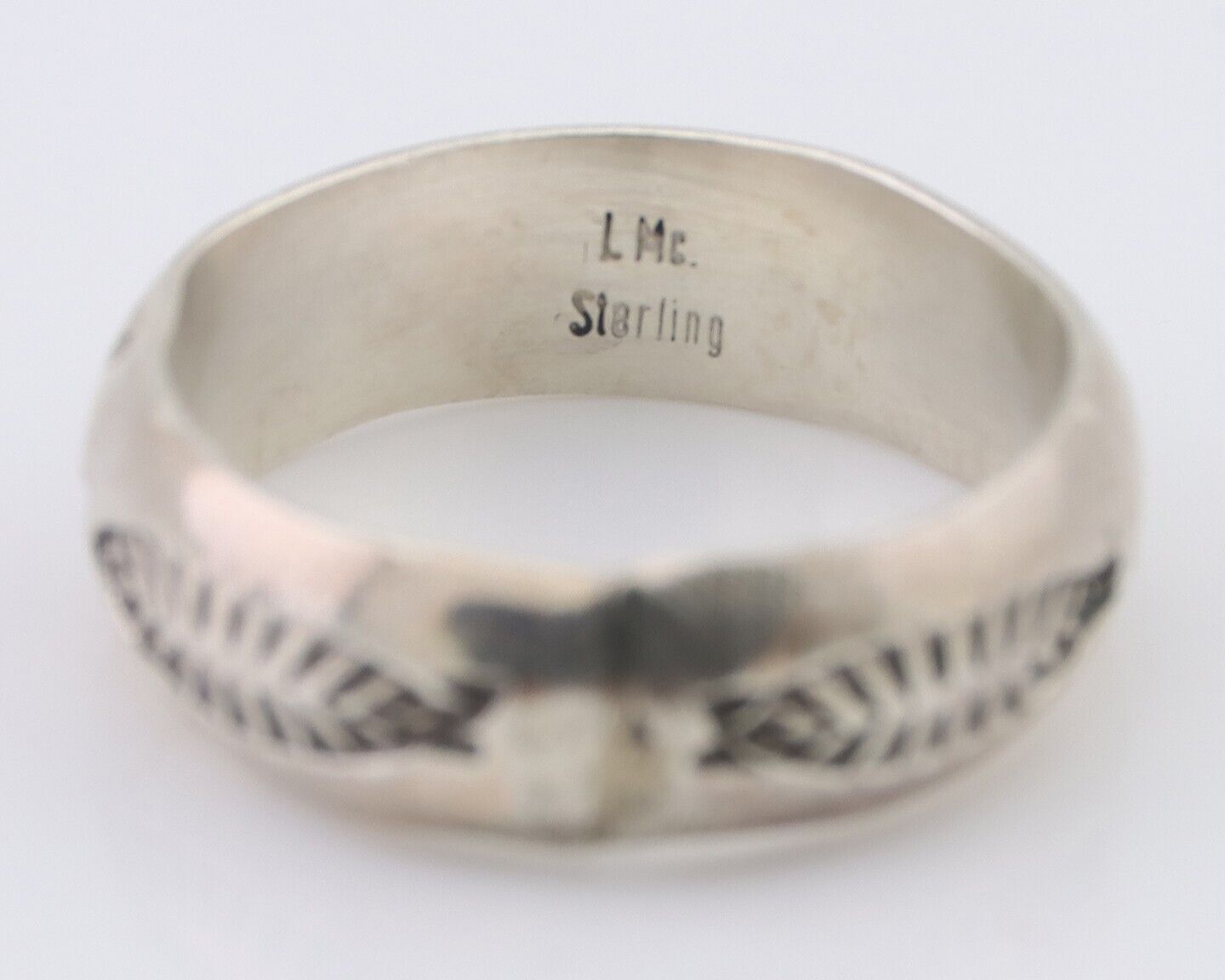 Navajo Hand Stamped Band 925 Silver 6.0 mm Signed Larry Chavez Size 6.5 C.80's