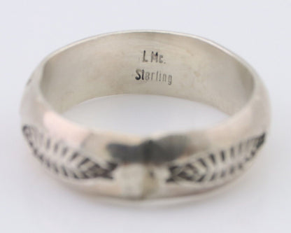 Navajo Hand Stamped Band 925 Silver 6.0 mm Signed Larry Chavez Size 6.5 C.80's