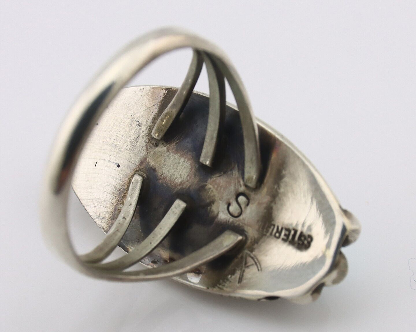 Navajo Ring .925 Silver Sleeping Beauty Turquoise Signed SkyStone Creations C80s