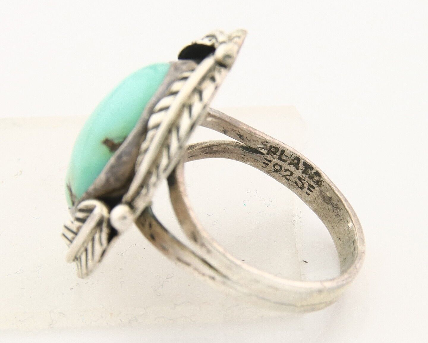 Mexican Handmade Ring 925 Sterling Natural Mined Turquoise C.80's Size 7.5
