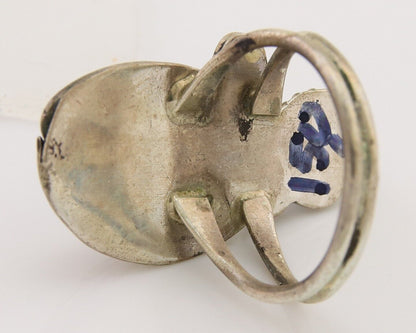 Navajo Handmade Ring 925 Silver Turquoise & Coral Native Artist C.80's