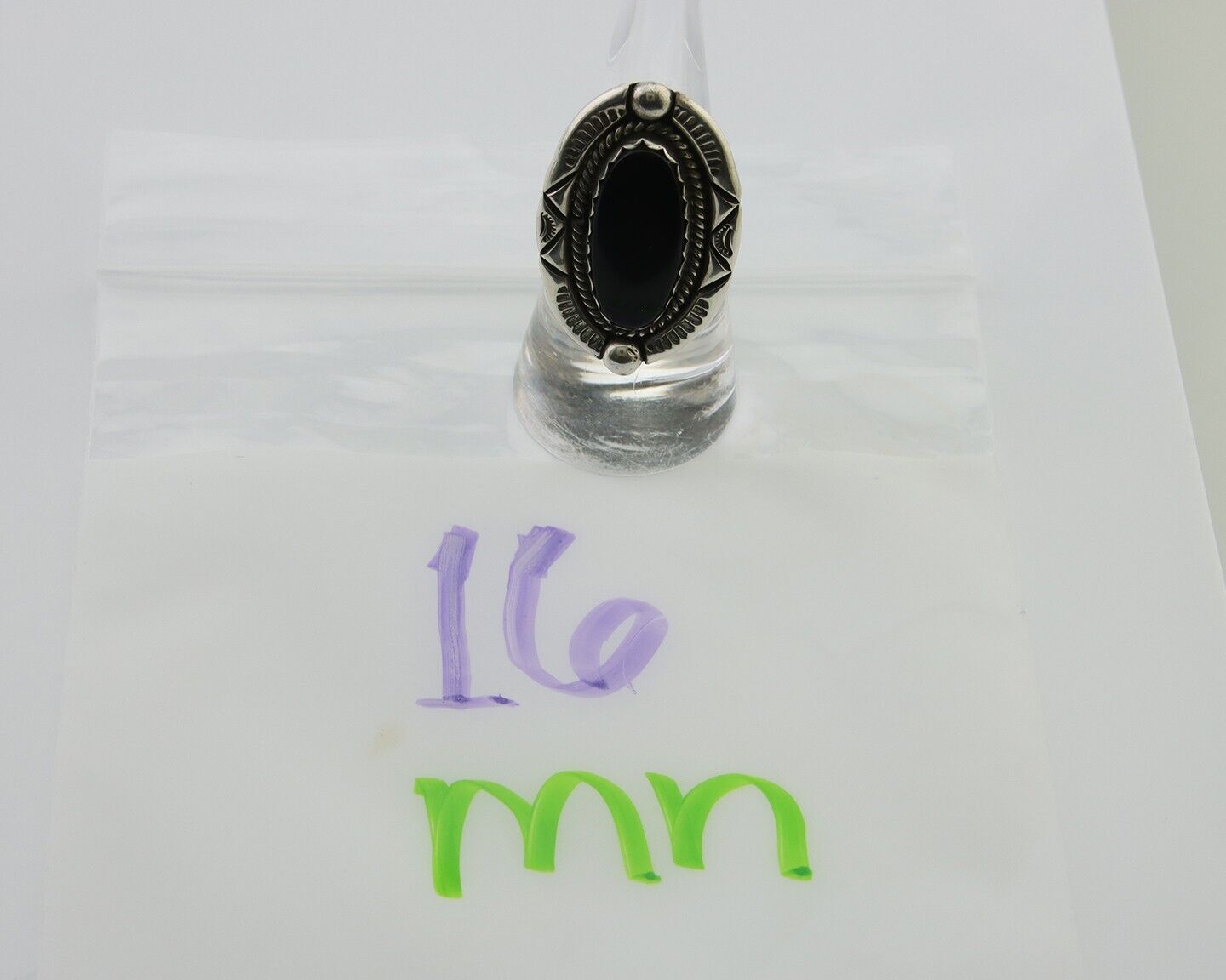 Navajo Ring 925 Silver Black Onyx Artist Signed V & N Edsitty C.80's