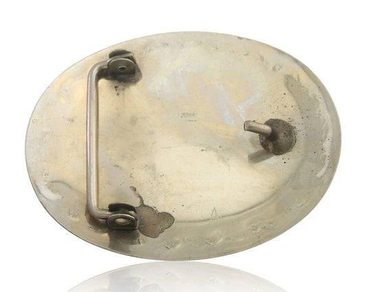 Navajo Belt Buckle .999 Nickel Buffalo Gemstone Handmade 2.5 x 3.0 in C.80's