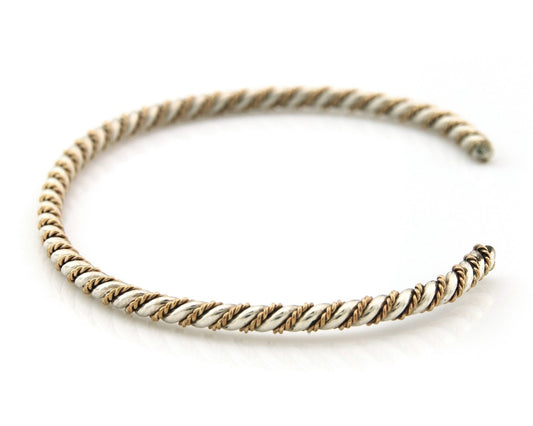 Navajo Twist Bracelet Sterling Silver Gold Authentic Vintage Native Artist 2.7mm