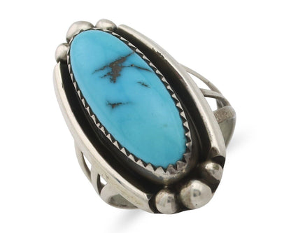 Navajo Ring .925 Silver Sleeping Beauty Turquoise Signed SkyStone Creations C80s