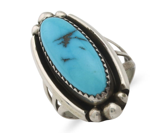 Navajo Ring .925 Silver Sleeping Beauty Turquoise Signed SkyStone Creations C80s