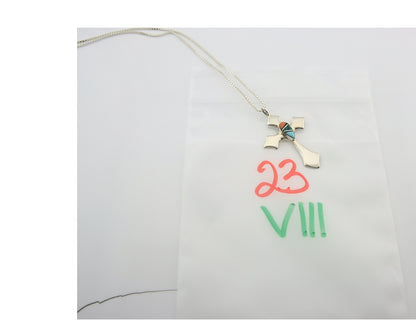 Navajo Cross Necklace Sterling Silver Authentic Natural Gemstones Signed M
