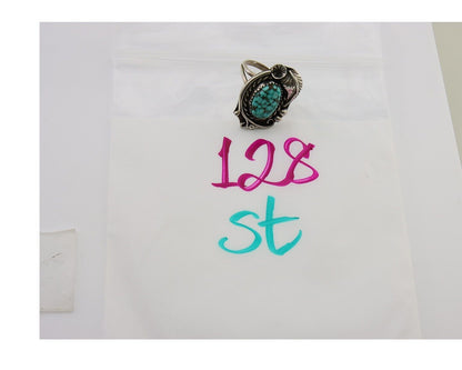 Navajo Ring 925 Sterling Silver Spiderweb Turquoise Artist Signed CW C.80's