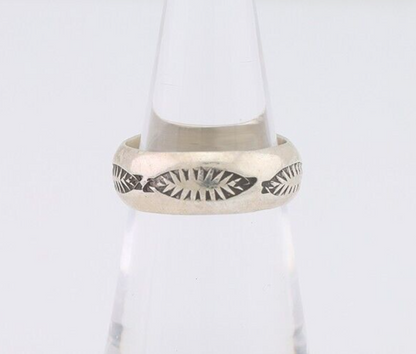 Navajo Hand Stamped Band 925 Silver 6.0 mm Signed Larry Chavez Size 5.0 C.80's