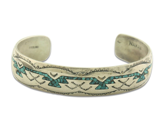 Navajo Bracelet 925 Silver Inlaid Turquoise Cuff Artist Signed NAKAI C.80's