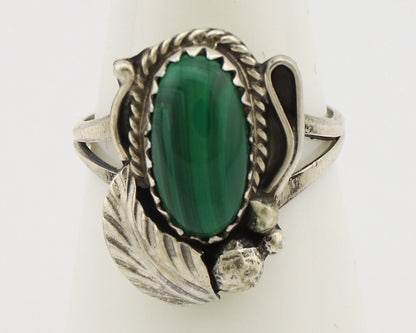 Navajo Ring 925 Silver Natural Malachite Artist Signed Justin Morris C.80's