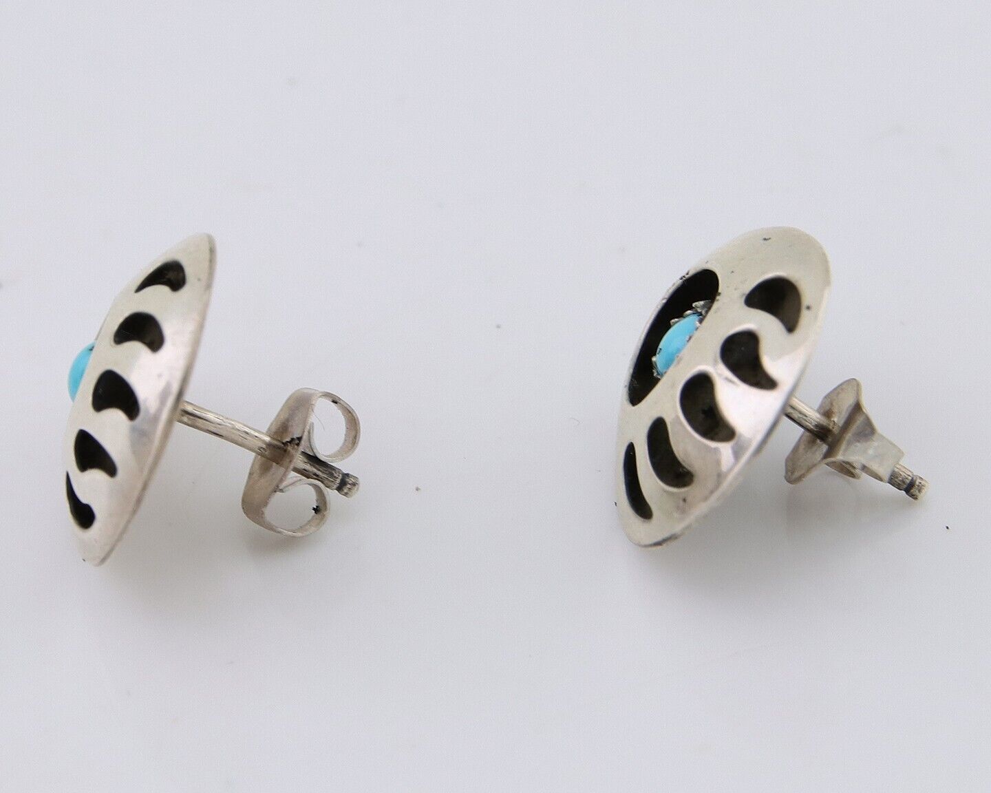 Navajo Paw Earrings 925 Silver Natural Turquoise Native American Artist C.80s