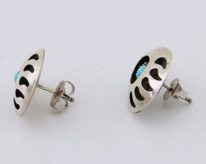 Navajo Paw Earrings 925 Silver Natural Turquoise Native American Artist C.80s