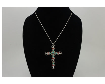 Zuni Cross Pendant 925 Silver Natural Gemstone Zeno & Maryann Edaaki C.80's