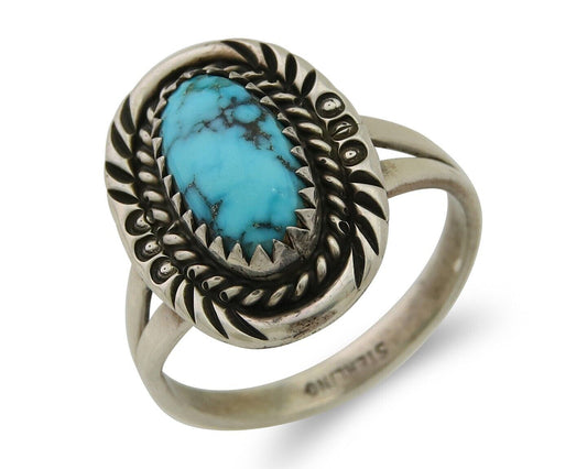 Navajo Hand Stamped Ring 925 Silver Natural Turquoise Native Artist C.80's