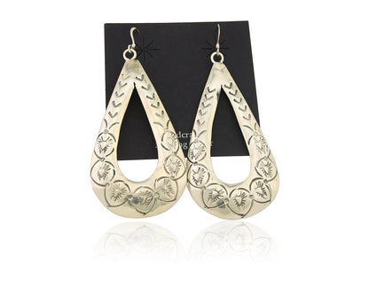 Navajo Dangle Earrings 925 Silver Hand Stamped Native American Artist C.80's