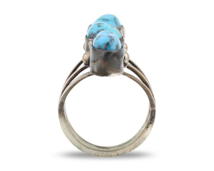 Navajo 3 Stone Ring 925 Silver Morenci Turquoise Native American Artist C.80's