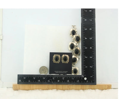 Navajo Necklace Earring Set Sterling Silver Onyx Vintage Signed Begay