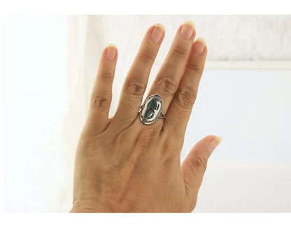 Navajo Bagger Paw Ring Sterling Silver Natural Gemstone Vintage Size 6.0