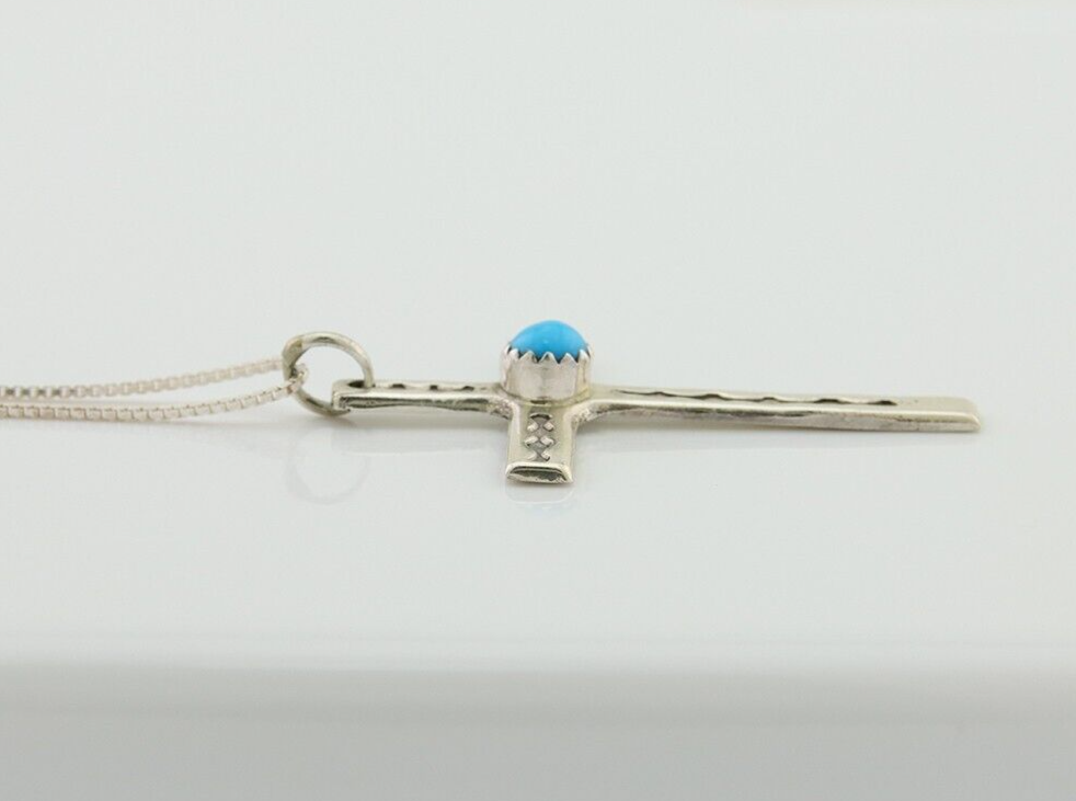 Navajo Sand Cast Necklace 925 Silver Turquoise Native American Artist C.80's