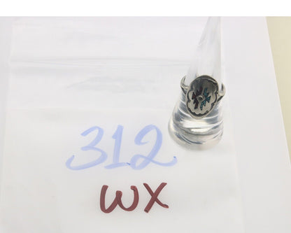 Navajo Ring 925 Sterling Natural Chip Inlay Coral & Turquoise C.80's Size 7.5