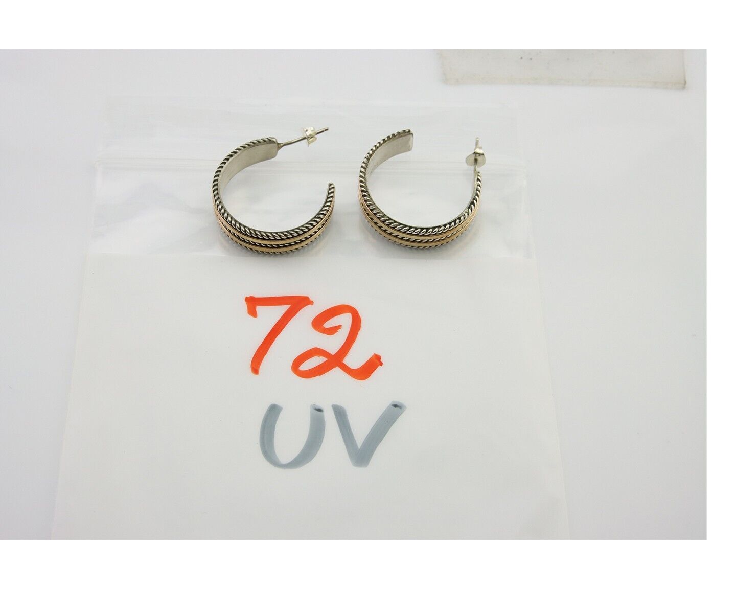 Navajo Earrings 925 Silver & Gold Handmade Artist Signed Tom Hawk C.80's