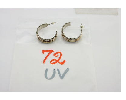 Navajo Earrings 925 Silver & Gold Handmade Artist Signed Tom Hawk C.80's