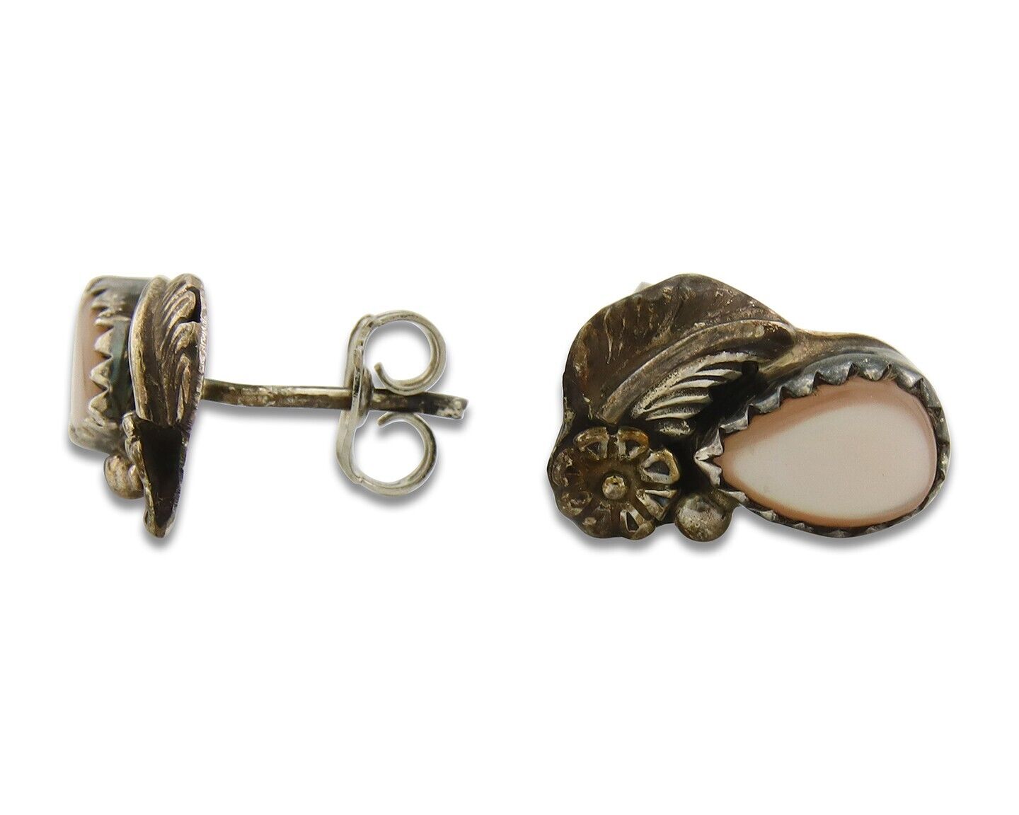 Navajo Earrings 925 Silver Handmade Natural Pink Mussel Native American Artist