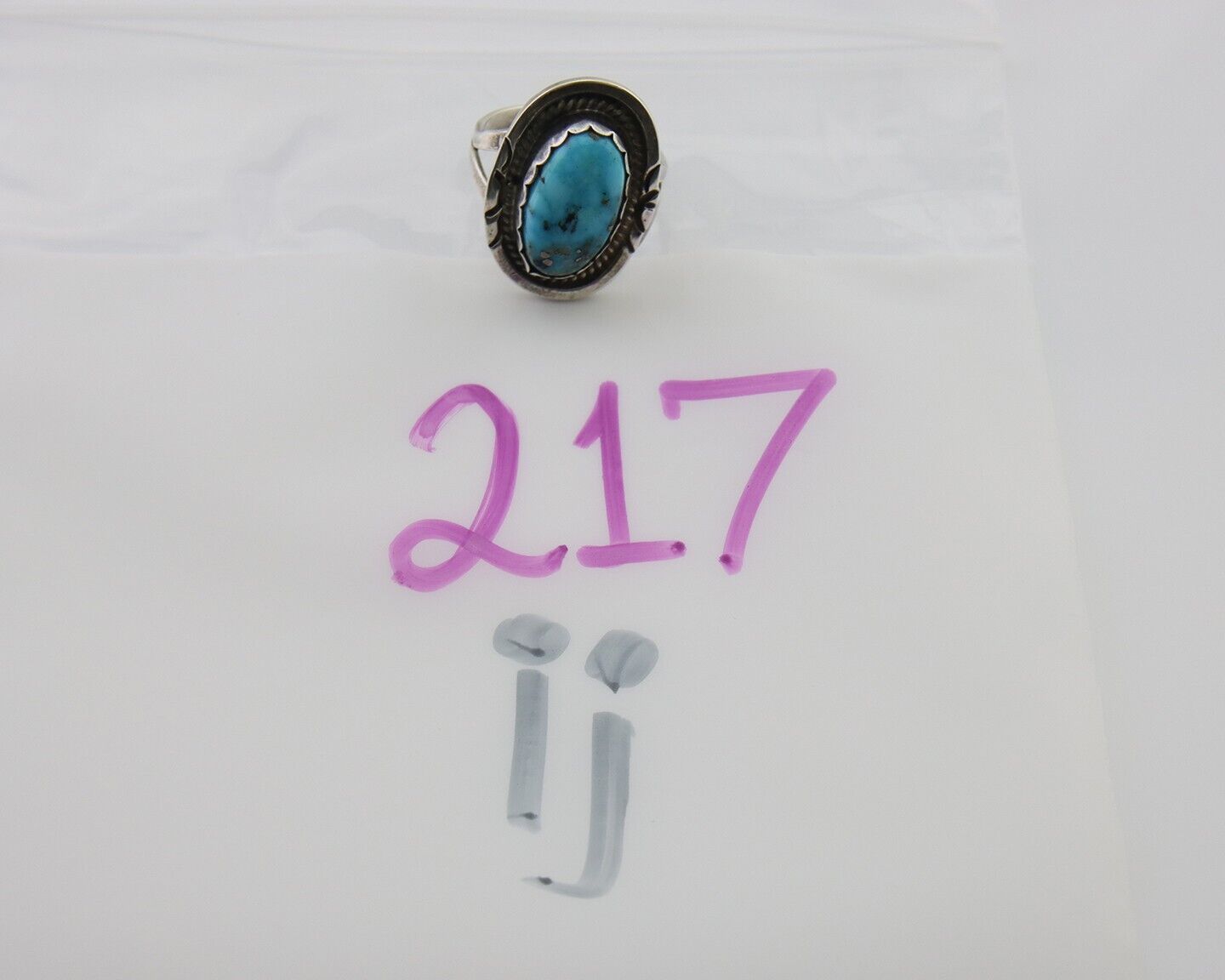 Navajo Ring 925 Silver Blue Turquoise Artist Signed Platero FNE C.80's Size 6.0