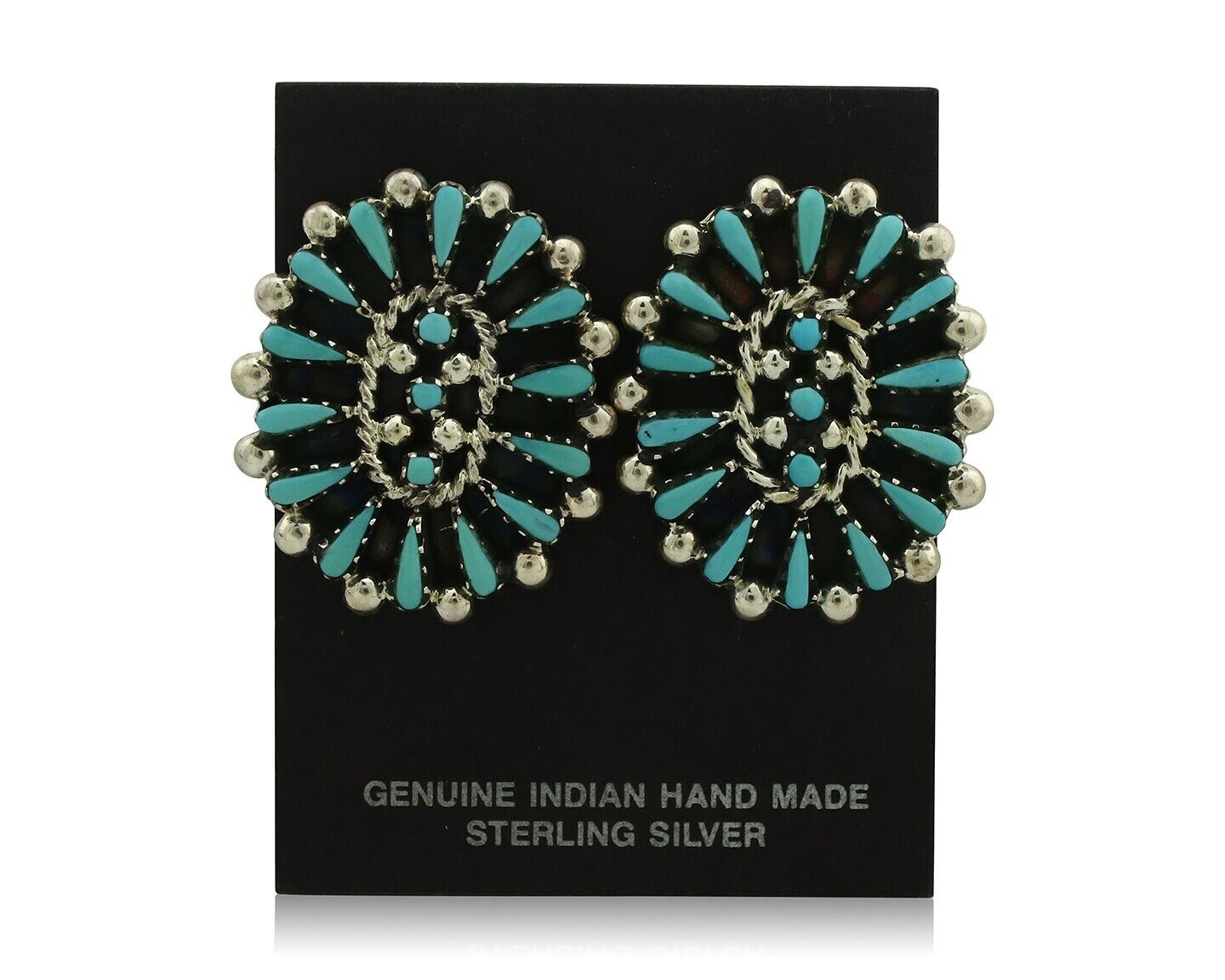 Navajo Earrings 925 Silver Sleeping Beauty Turquoise Signed B Yazzie C.80's