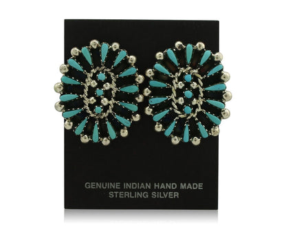 Navajo Earrings 925 Silver Sleeping Beauty Turquoise Signed B Yazzie C.80's