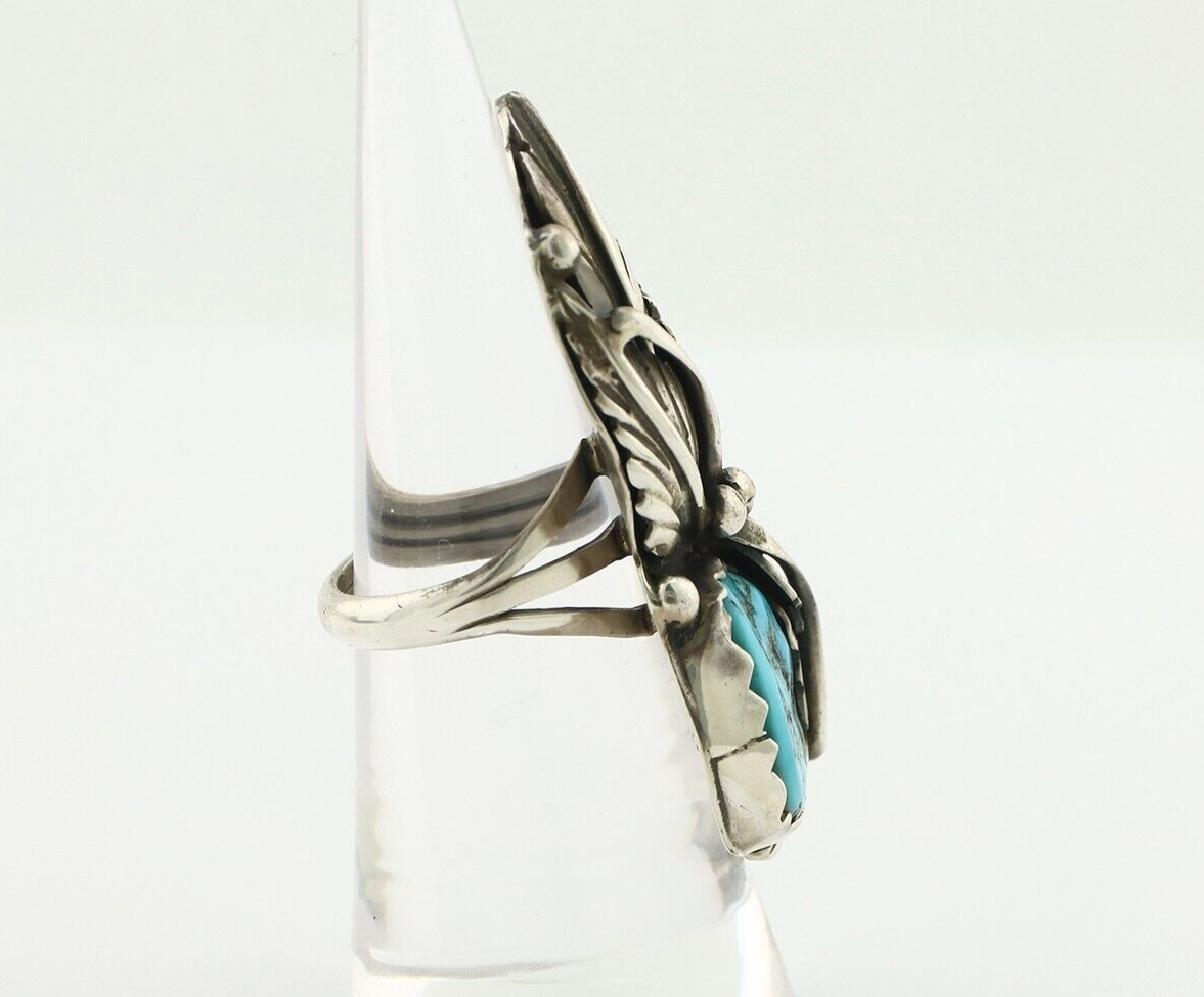 Navajo Ring 925 Silver Sleeping Beauty Turquoise Artist Signed DL C.80's