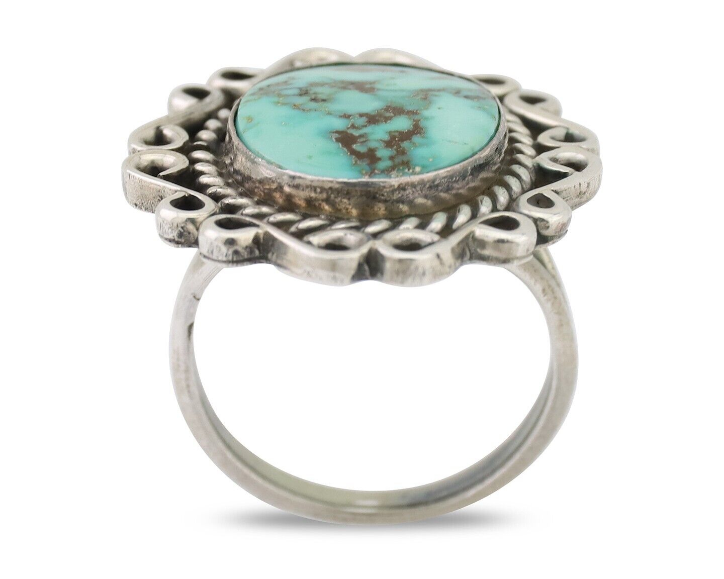 Navajo Ring 925 Silver Natural Turquoise Artist Signed "M" Size 6.25 C.80's