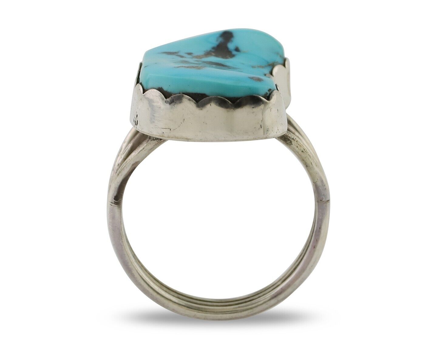 Navajo Ring 925 Silver Natural Blue Turquoise Signed Tony Guerro C.80's