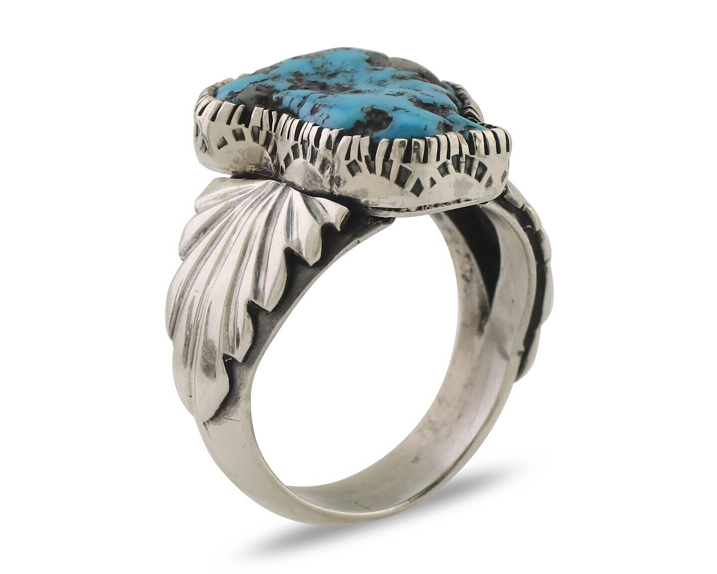Navajo Ring 925 Silver Sleeping Beauty Turquoise Artist Signed DK C.80's