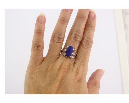 Navajo Ring 925 Sterling Natural Lapis Handmade Native Artist C.80's