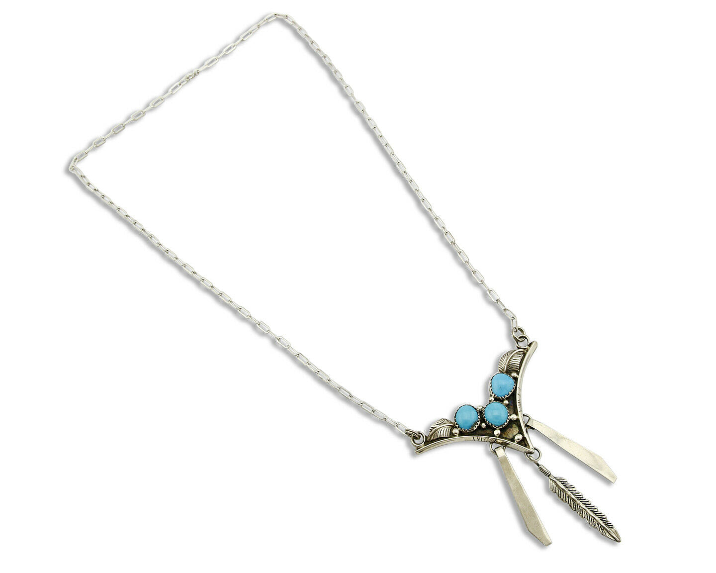 Navajo Signed S Natural Powder Blue Turquoise .925 SOLID Silver Necklace